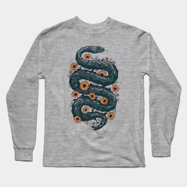 Floral snake (blue) Long Sleeve T-Shirt by lents